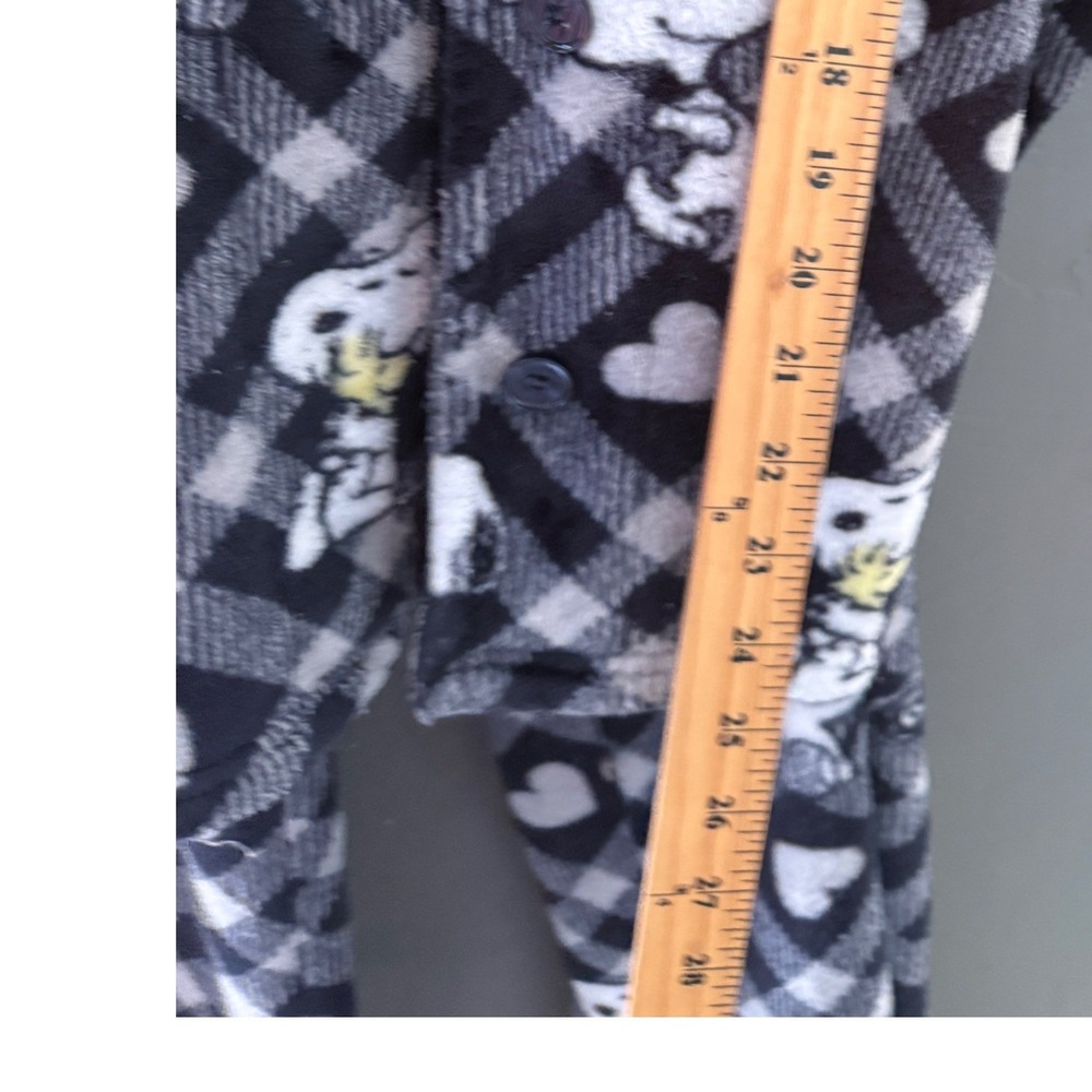 Munki Munki Peanuts Snoopy Fleece Pajama Set XL Black White Plaid Hearts Button - Picture 6 of 11